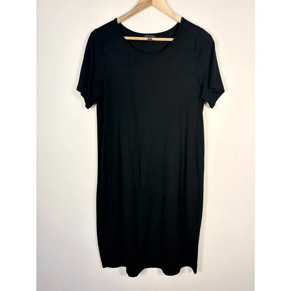 Eileen Fisher Stretch Jersey T-Shirt Dress Black Women Small Minimalist Capsule